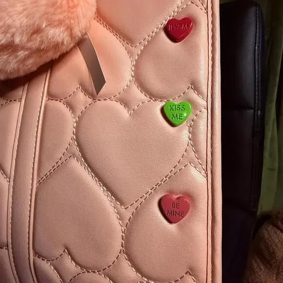 Betsey Johnson Pink Valentine Candy Heart Satchel Crossbody NWT - Picture 4 of 8